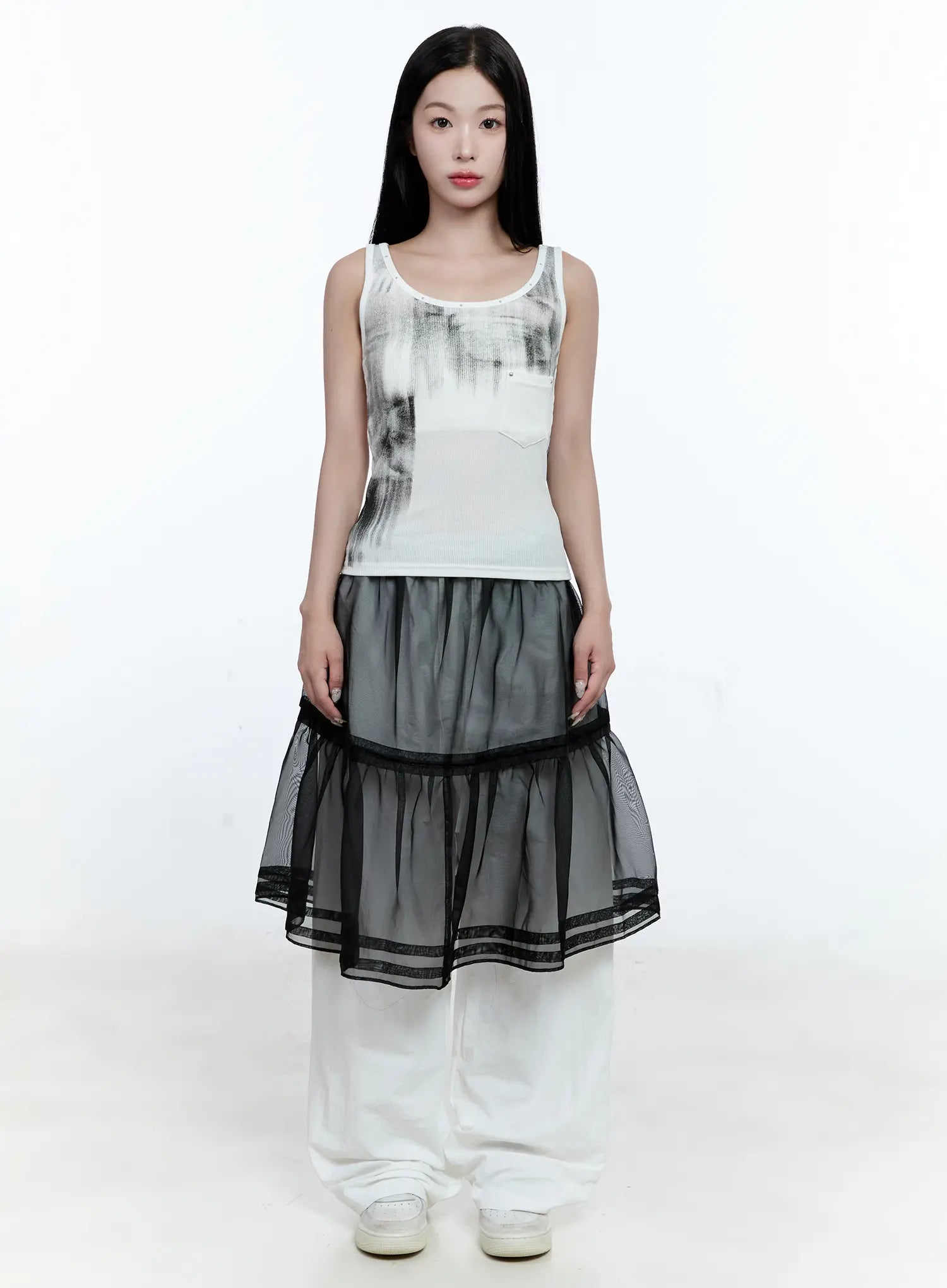 Sheer Layered Midi Skirt CG507