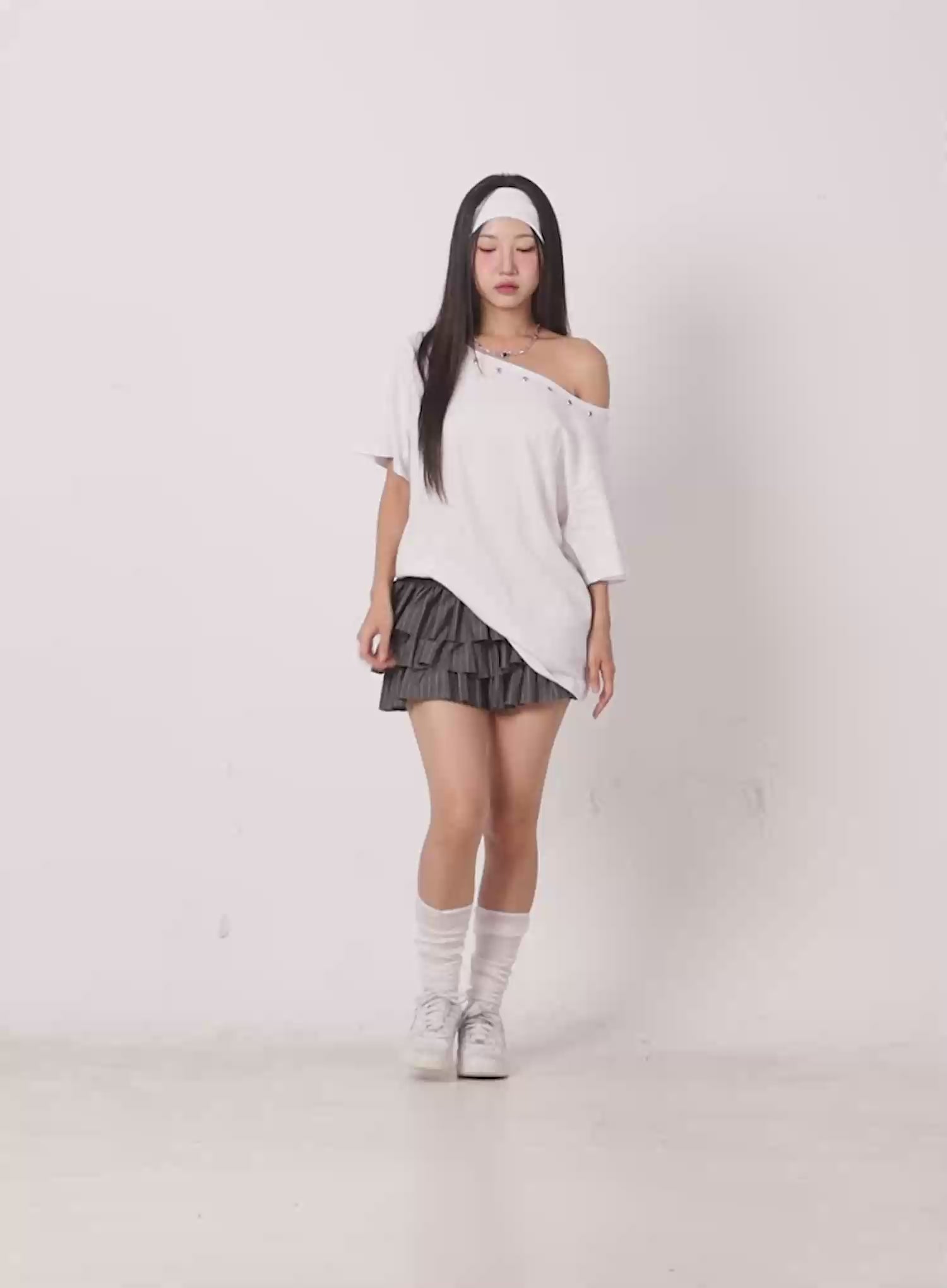 Striped Ruffle Mini Skirt CL531